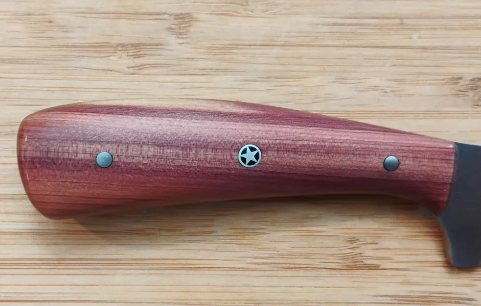 Florida Series Knife Handles - Red Cedar handle showing a streak of sap wood with 1 Mosaic pin